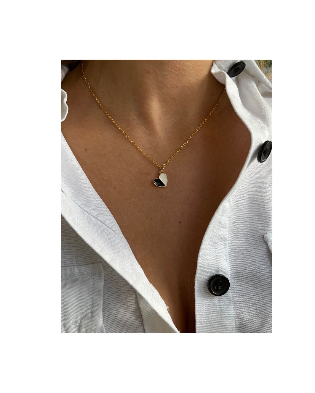 Enamel Heart Necklace Black&White