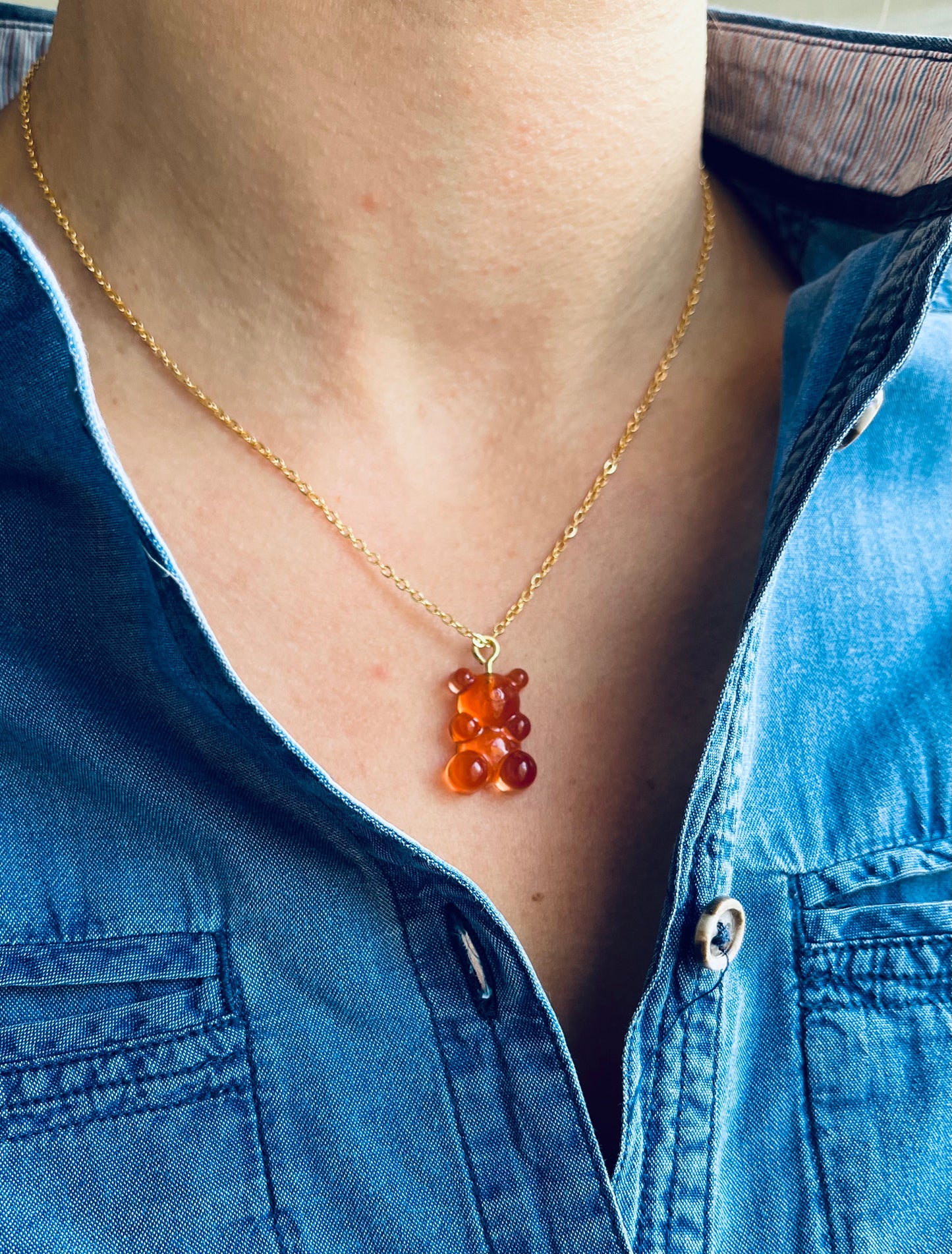 Teddy Bear Necklace Amber