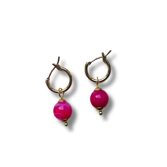 Capri Big Fuchsia Agate Earrings
