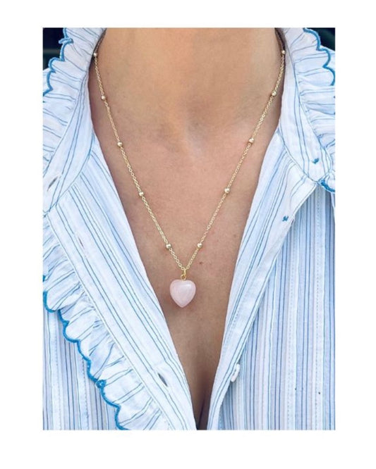 Gemstone Necklace - Pink Quartz Heart