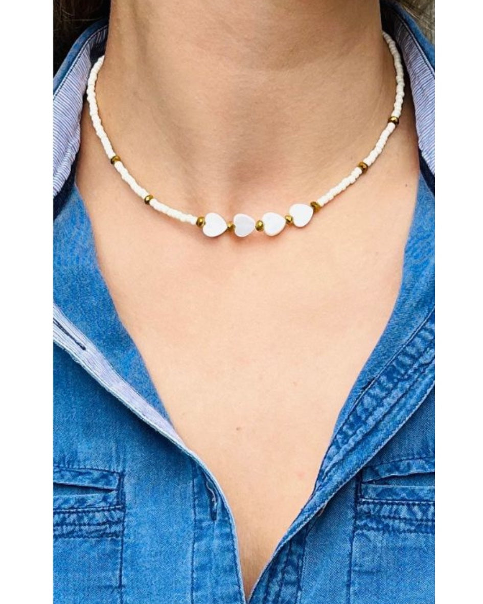 Mother of Pearl White Hearts