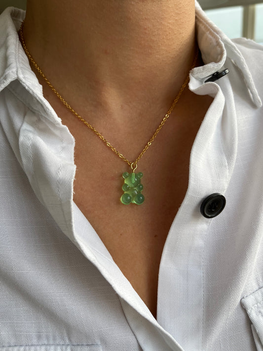 Teddy Bear Necklace Green
