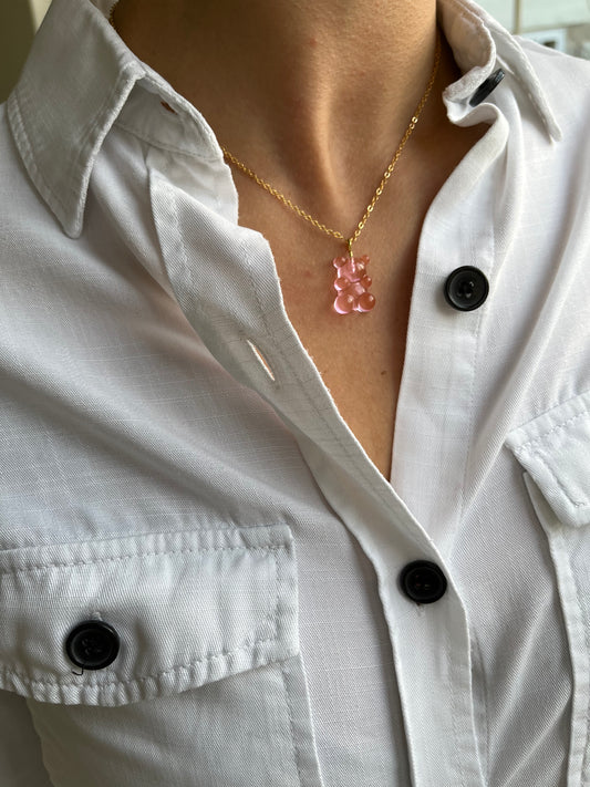 Teddy Bear Necklace Light Pink